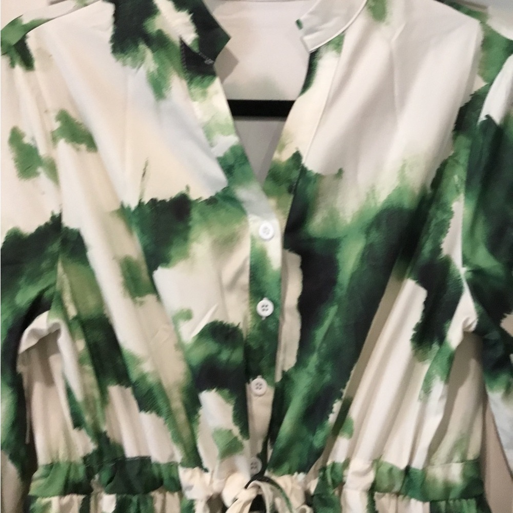 Green and White Button-Up Dress - Picture 7 of 7